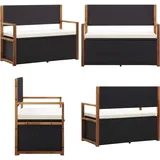 Vidaxl - Bank mit Stauraum 115 cm Poly Rattan Massivholz Akazie Schwarz - Rattan Möbel - Gartenbank - Außenbank - Stauraumbank - Gartenmöbeln - Home
