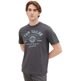 TOM TAILOR Herren T-Shirt mit Logo-Print aus Baumwolle, Tarmac Grey, XXL