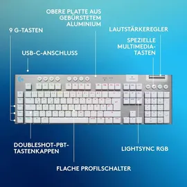 Logitech G915 X Lightspeed, weiß, LEDs RGB, GL CLICKY, USB/Bluetooth, DE (920-012686)