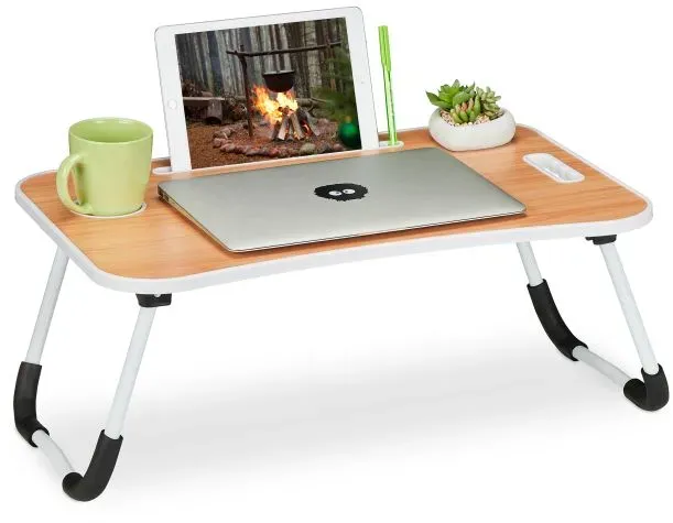 Relaxdays Klappbarer Laptoptisch Weiß,Hellbraun,Schwarz
