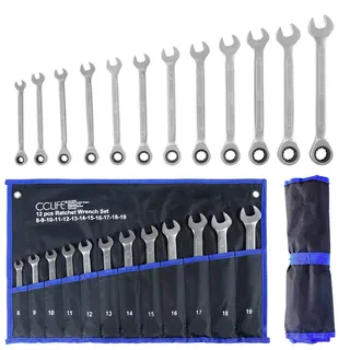 CCLIFE Ratschenschlüssel Set Ringratschenschlüssel, 12tlg 8-19mm Cr-V 72 Zähnen