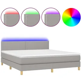 vidaXL Boxspringbett mit Matratze & LED Hellgrau 180x200 cm Stoff