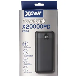 XCell Powerbank X20000PD mit 20.000mAh Kapazität, USB-C PD3.0, Quick-Charge, LED-Display, 2x USB-Ausgang 1x USB-C-Ausgang