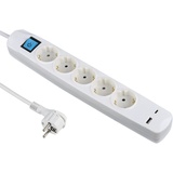 Electraline 62165 Steckdosenleiste 5-Fach Schuko mit Schalter + 2 USB 3.4A 17W (1 Typ A + 1 Typ C), Kabel 1.5M / Mehrfachsteckdose/Tischsteckdose Steckerleiste, Extra Flacher Stecker