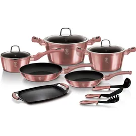 Berlinger Haus Irose Topf-Set 9-tlg. 3 x Kochtopf + 2 x Bratpfanne + 3 x Küchenutensilien + Grillplatte