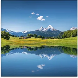 Glasbild ARTLAND "Landschaft in den Alpen", blau (farbe bild(er): blau), B:20cm H:20cm, Bilder, in verschiedenen Größen