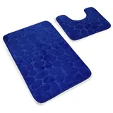 DIVCHI Rutschfestes Badematten-Set – 2-teiliges verdicktes Badezimmermatten-Set – extra saugfähige Badematte aus 100 % Memory-Schaum (80 x 50 cm) und WC-Vorleger (50 x 40 cm, U-Form) (Marineblau)