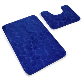 DIVCHI Rutschfestes Badematten-Set – 2-teiliges verdicktes Badezimmermatten-Set – extra saugfähige Badematte aus 100 % Memory-Schaum (80 x 50 cm) und WC-Vorleger (50 x 40 cm, U-Form) (Marineblau)