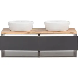 WELLTIME Waschbeckenschrank "Stubach", grau (mattgrau), B:120cm H:54,5cm T:47cm, MDF, Schränke, Waschbeckenunterschrank, Abdeckplatte mit Baumkante