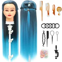 Trainingsköpfe, 28 inch Frisierkopf für Frisöre 100% Synthetikfaser-Haar Übungskopf,mit DIY Stricken Kit und kostenlose Tabelle Clips (DQ)