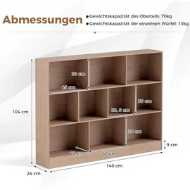 Costway Bücherregal 10 Fächer 140 x 24 x 104 cm Beige