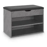 Juskys Schuhregal mit Klappdeckel und gepolstertem Sitz 60x30x44 cm - Betonoptik