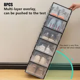 Ein Satz Von 8 Stapelbaren Schuhboxen Aus Klappbarem Transparenten Harten Kunststoff, Groß, Geeignet Für Die Chinesische Größe 44 Yards
