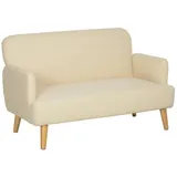 Homcom 2 Sitzer Sofa, Kleine Couch mit Samtoptik, Holzbeine, Dicke Gepolsterter Polstersofa mit Armlehne für Wohnzimmer, Schlafzimmer, 130 x 74 x 79 cm, Cremeweiß