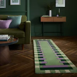 Wollteppich FLAIR RUGS "Kai Wool Border", grün, B:60cm H:10mm L:230cm, Wolle, Teppiche, Kai Wool Border Läufer Teppich
