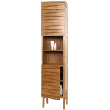 Mendler Teak-Hochschrank HWC-M73, Badschrank, 2 Türen 6 Fächer, hochwertiges B-Grade-Teak (Kernholz, 20-30 Jahre) 181x40x35cm