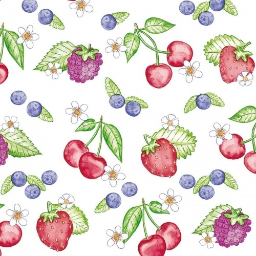 Mank Serviette Softpoint Renate, 40 x 40 cm, 50 Stück - Sommerfrüchte Erdbeeren Kirschen Beeren