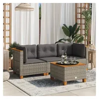 vidaXL Gartensofa mit Kissen 3-Sitzer Grau Poly Rattan