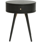 miliboo Runder Vintage-Nachttisch aus Holz, schwarzem Metall und goldfarbenen Details KORAL