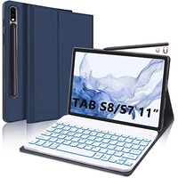IVEOPPE Tastatur Hülle für Samsung Galaxy Tab S8 2022 / Tab S7 2020, Beleuchtete Abnehmbare QWERTZ Tastatur mit Hülle für Samsung Galaxy Tab S8/ Tab S7 11 Zoll (SM-X700/X706/T870/T875), Blau