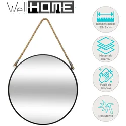WellHome - Runder Metallspiegel mit Seil Ø55 cm