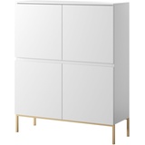 Selsey Kommode Schrank Aufbewahrungsschrank 100 cm 4 Türen 8 Fächer Weiß Goldene Beine Bemmi