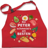 Kinderschürze Schürze Kinder Jungen Mädchen - Kochschürze - Bei Name schmeckts am besten I Fleisch I Fisch I Geschenkidee Hobbyköche I Kochen - 7-14 Jahre - Rot - kinderkochschürze koch - 7-13 Jahre