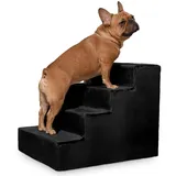 VELORA H&L Hundetreppe 4 Stufen Schwarz - Stabile Holzkonstruktion mit Veloursbezug, rutschfeste Hundetreppe für Sofa und Bett, Haustiertreppe für Hunde und Katzen, Belastbar bis 80 kg