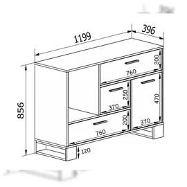 SKRAUT HOME Buffet Loft 120 x 40 x 86 cm Eiche Rustikal
