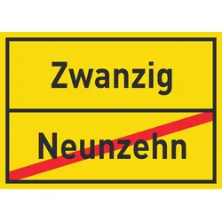 Zwanzig Neunzehn Schild Ortsschild A6 Rückseite selbstklebend