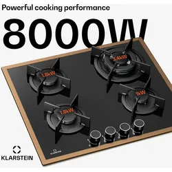 Klarstein Lumiflame Gaskochfeld  4 Brenner  Kupferrahmen  Elektrische Zündung  8 kW Leistung Kupfer