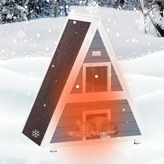 Petsfit Katzenhaus Outdoor mit Fluchttür Katzenhaus Holz Wetterfest aus Spießtannenholz, Grau