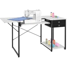 Vevor Nähtisch Nähmaschinentisch mit klappbarer Tischplatte & verstellbarer Ablage & Stahlbeinen & Schublade, Mehrzwecktisch Computertisch für Zuhause Modestudio Kunststudio Bildungseinrichtung