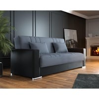 Dmora - Schlafsofa Sergio, 3-Sitzer-Container-Schlafsofa aus Kunstleder und Stoff, Wohnzimmersofa mit Klick-Klack-Öffnung und 2 Kissen inklusive, Cm 230x96h101, Schwarz und Grau