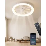 QcuGvy LED-Deckenventilator mit Beleuchtung, Deckenventilator 3 Farbtemperaturen und 6 Geschwindigkeiten, Deckenventilator mit Lampe, Fernbedienung, leise dimmbare Ventilator-Deckenleuchte