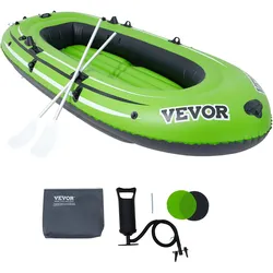 VEVOR Schlauchboot Fischerboot für 4 Personen, Robustes, Tragbares Bootsfloßkajak aus PVC, 45,6-Zoll-Aluminiumruder, Hochleistungspumpe, Angelrutenhalter und 2 Sitze, 499 kg Kapazität
