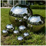 Köhko 8er Set Dekokugeln in 4 unterschiedlichen Größen (1xØ28cm, 1xØ18cm, 2xØ9cm und 4xØ6cm) Glänzend polierte Edelstahlkugel Gartenkugeln Teichkugeln
