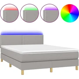 vidaXL Boxspringbett mit Matratze & LED Hellgrau 140x200 cm Stoff