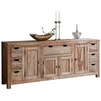 Massivmoebel24 Sideboard Sheesham 210x42x85 grau geölt nature grey 080