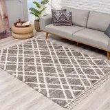 Carpet City Hochflor-Teppich CARPET CITY "Pulpy 540" Gr. 5, grau, B:240cm H:30mm L:340cm, Kunstfaser, Teppiche, Fransenteppich, besonders weich, mit Fransen, Rauten-Optik