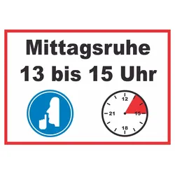 Mittagsruhe 13 bis 15 Uhr Schild A6 (105x148mm)