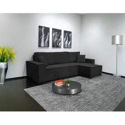 Wohnlandschaft Ecksofa COMO Cord mit Bett Sofa Schlafsofa Ottomane rechts links universell - Schwarz