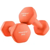 SONGMICS Kurzhantel Hanteln, (2er Set Neopren-Beschichtung, Hantelset, Kurzhanteln, Hexagon), 1KG-2KG-3KG-4KG-5KG Krafttraining, Workout, Fitnesstraining orange 2 x 3 kg