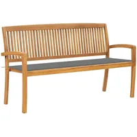 VidaXL Stapelbare Gartenbank mit Auflage 159 cm Massivholz Teak