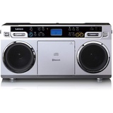 Lenco SCD-580 Ghettoblaster - Tragbarer CD-Player - PLL FM Radio - mit USB und Bluetooth - mit Netzadapter - silber