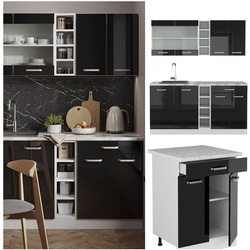 Vicco Küchenzeile R-Line Solid Weiß Schwarz 160 cm Arbeitsplatte modern Küchenschränke Küchenmöbel
