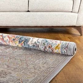 livabliss Teppich Teppich CASABLANCA rund, rund, Höhe: 13 mm, Vintage Orientteppich, Kurzflor Boho Wohnzimmerteppich, Läufer grau