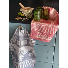 BRISA VW Collection - Volkswagen Geschirr-Abtrocken-Küchen-Handtuch-2er Set im T1 Bulli Bus (Samba/Streifen/Rot)