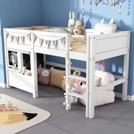 SOFTWEARY Hochbett 90 x 200 cm Kiefer massiv weiß