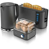 Arendo Frühstücks-Set in grau - Wasserkocher / Toaster / Eierkocher
